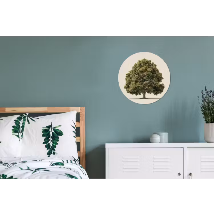 Eikenboom - Groen - Lichte achtergrond Wandcirkel aluminium klein -slaapkamer