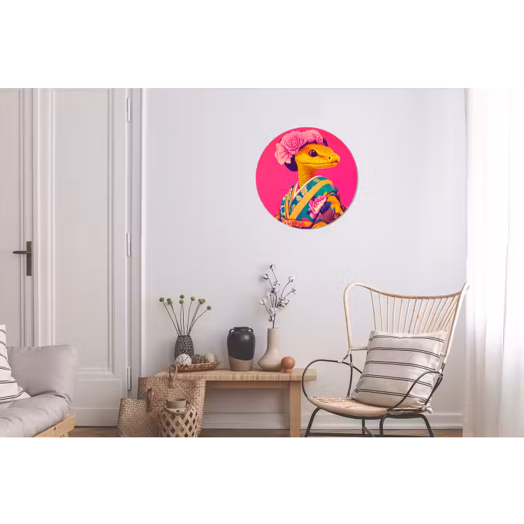 Hagedis - Bloemen - Roze - Kimono Wandcirkel aluminium klein -woonkamer