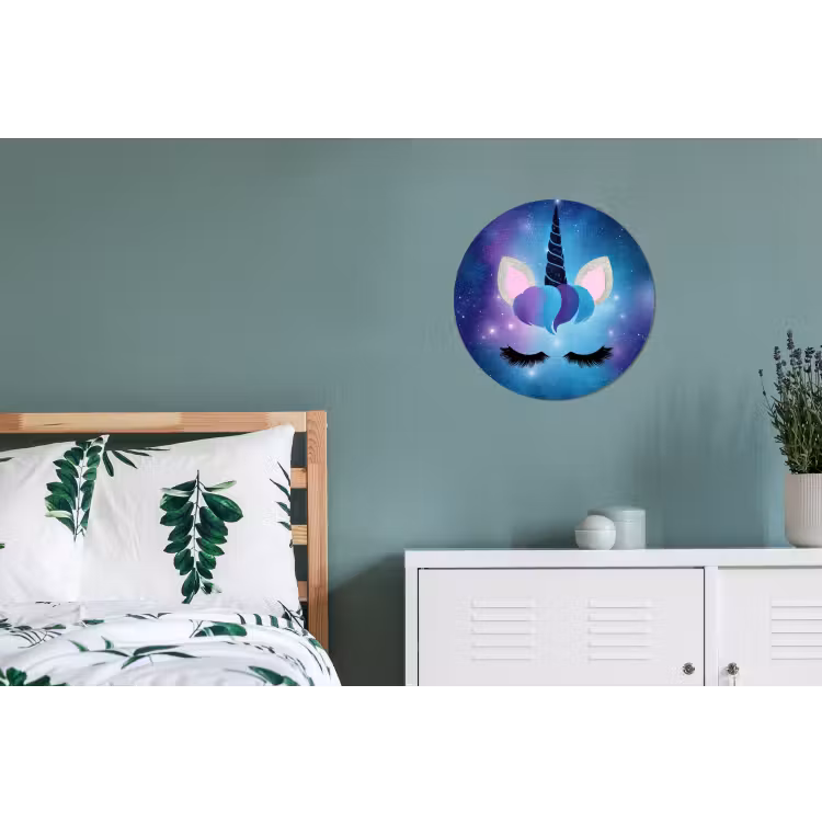 Eenhoorn - Sterren - Magisch - Blauw Wandcirkel aluminium klein -slaapkamer