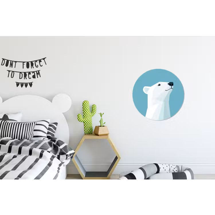 Ijsbeer - Lichtblauw - Minimalistisch Wandcirkel aluminium klein -kinderkamer