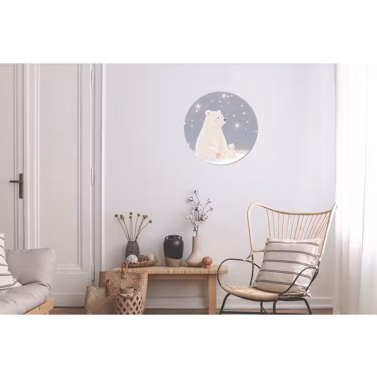 Ijsbeer - Sneeuw - Sterren - Blauw Wandcirkel aluminium klein -woonkamer