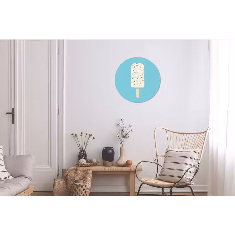 Ijsje - Stokje - Sprinkles - Lichtblauw Wandcirkel aluminium klein -woonkamer