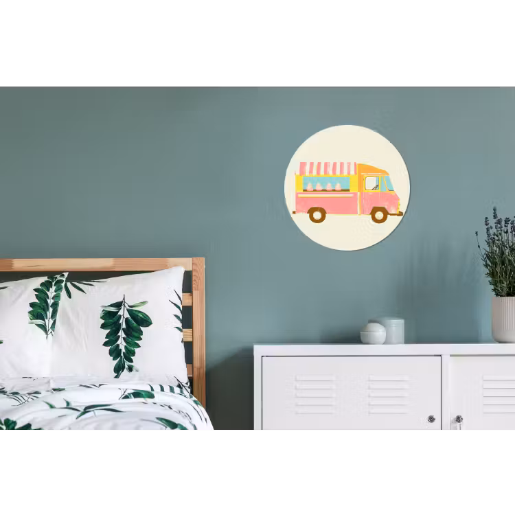 Ijskar - Retro - Softijsjes - Roze Wandcirkel aluminium klein -slaapkamer
