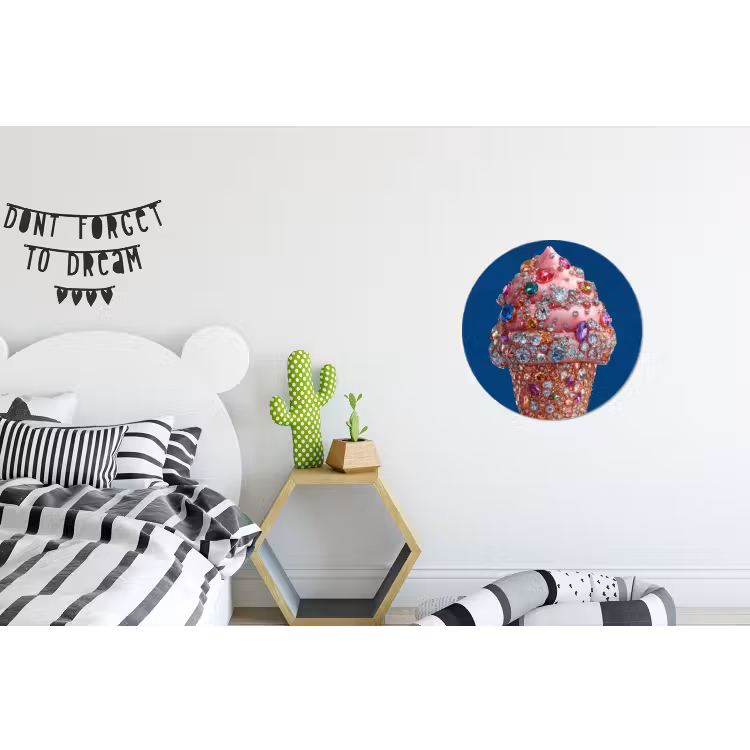 Ijsje - Hoorntje - Steentjes - Blauw Wandcirkel aluminium klein -kinderkamer