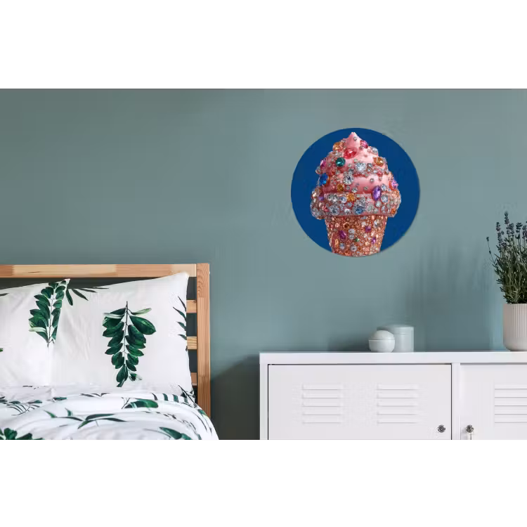 Ijsje - Hoorntje - Steentjes - Blauw Wandcirkel aluminium klein -slaapkamer
