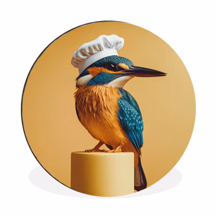 Ijsvogel - Pilaar - Koksmuts - Vogel Wandcirkel aluminium klein -3d