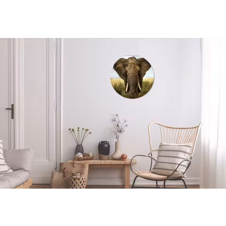 Olifant - Natuur - Gras - Dieren - Landschap Wandcirkel aluminium klein -woonkamer