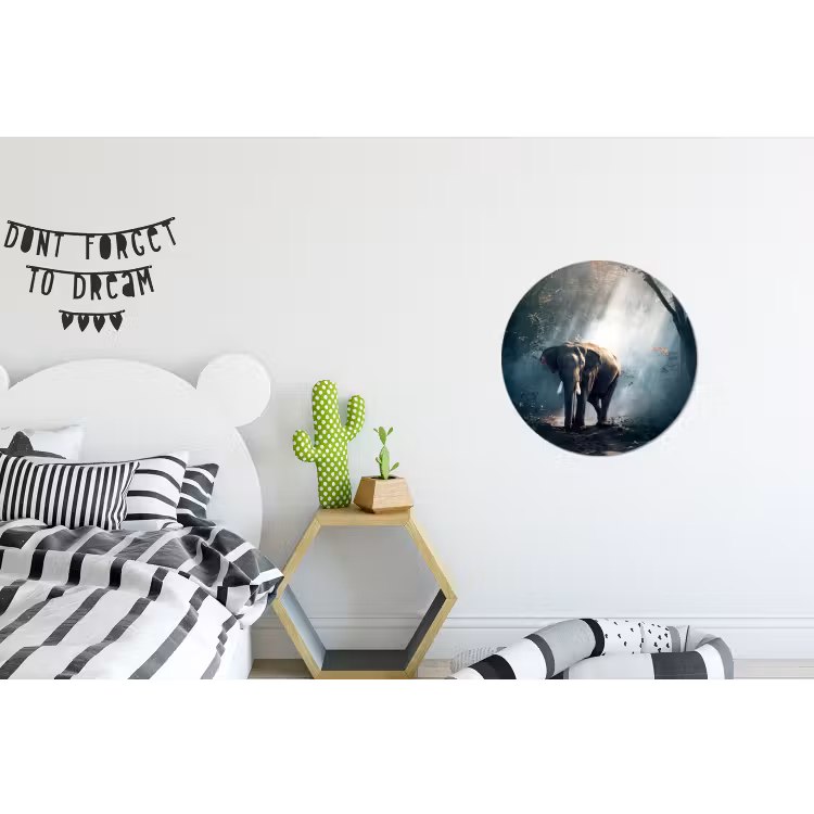 Olifant - Dieren - Licht - Bos - Natuur - Wilde dieren Wandcirkel aluminium klein -kinderkamer