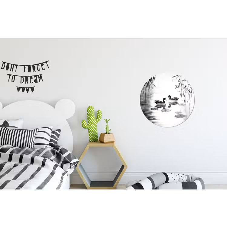 Eenden - Waterlelies - Riet - Zwart Wandcirkel aluminium klein -kinderkamer
