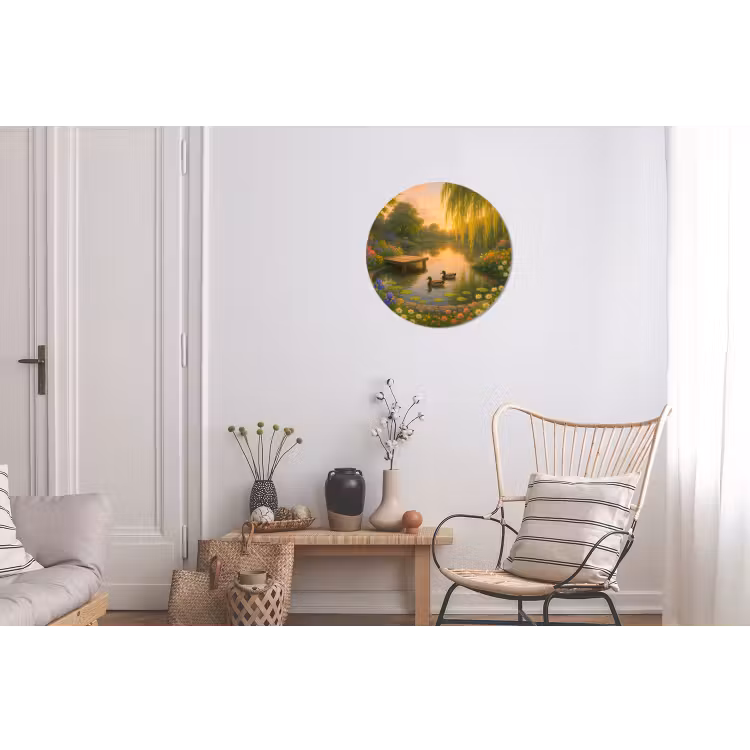Eenden - Vijver - Bloemen Wandcirkel aluminium klein -woonkamer