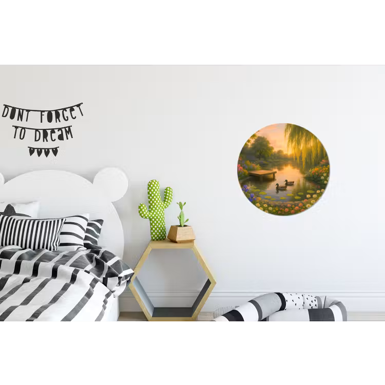 Eenden - Vijver - Bloemen Wandcirkel aluminium klein -kinderkamer