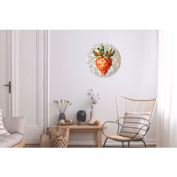 Aardbei - Rood - Mozaïek - Fruit Wandcirkel aluminium klein -woonkamer
