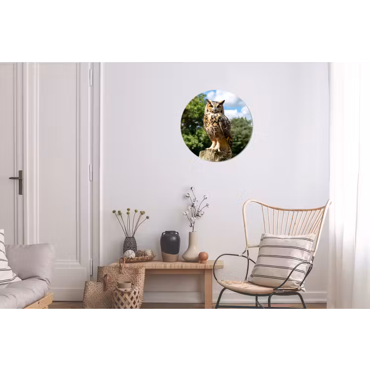Uil - Boomstronk - Bos - Lucht Wandcirkel aluminium klein -woonkamer