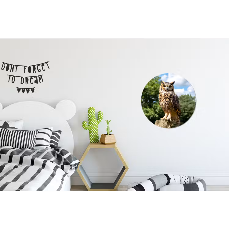 Uil - Boomstronk - Bos - Lucht Wandcirkel aluminium klein -kinderkamer