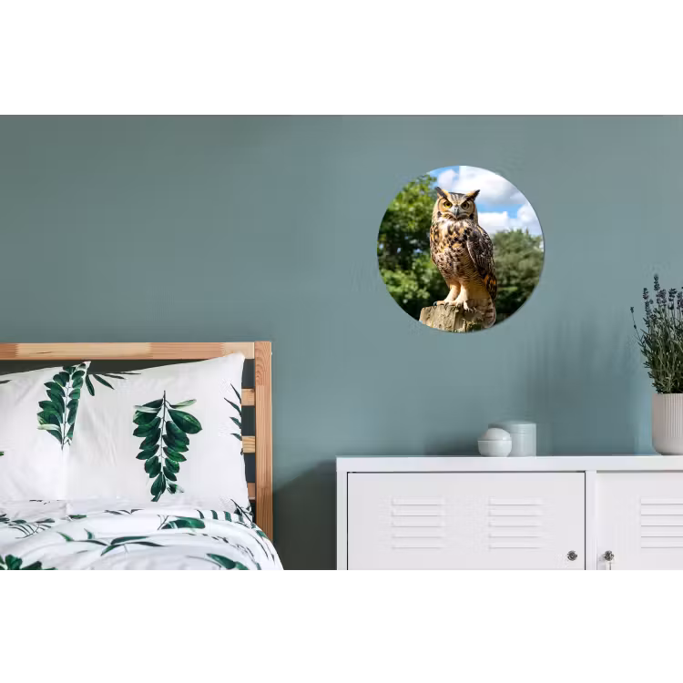 Uil - Boomstronk - Bos - Lucht Wandcirkel aluminium klein -slaapkamer