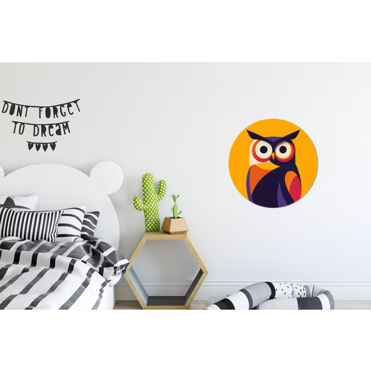 Uil - Grafisch - Kleurrijk - Ogen Wandcirkel aluminium klein -kinderkamer
