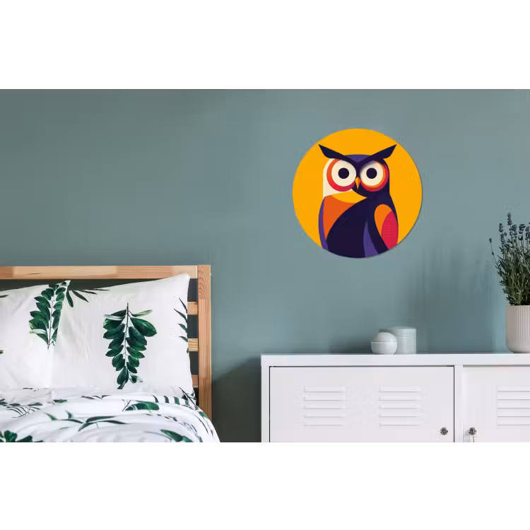 Uil - Grafisch - Kleurrijk - Ogen Wandcirkel aluminium klein -slaapkamer