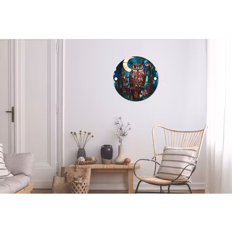 Uil - Mozaïek - Maan - Nacht Wandcirkel aluminium klein -woonkamer