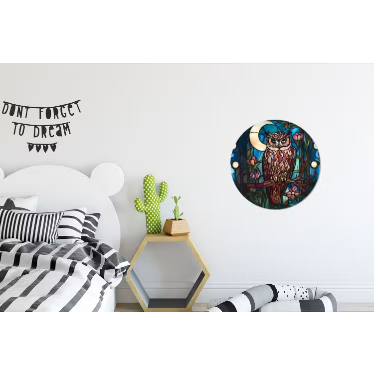 Uil - Mozaïek - Maan - Nacht Wandcirkel aluminium klein -kinderkamer