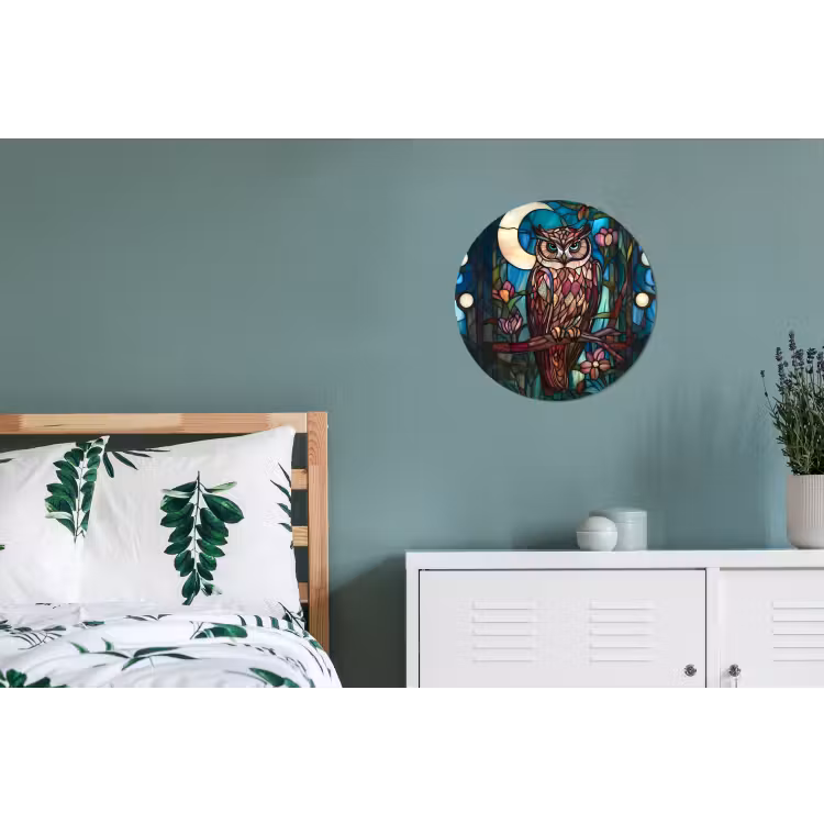 Uil - Mozaïek - Maan - Nacht Wandcirkel aluminium klein -slaapkamer