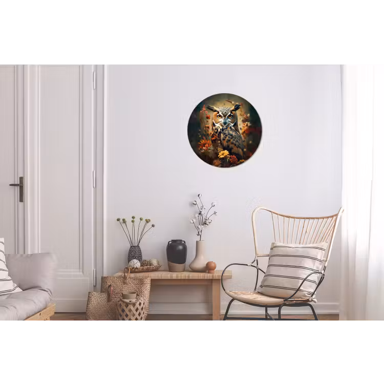 Uil - Vogel - Bloemen - Planten - Botanisch Wandcirkel aluminium klein -woonkamer