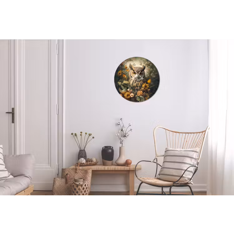 Uil - Vogels - Bloemen - Natuur Wandcirkel aluminium klein -woonkamer