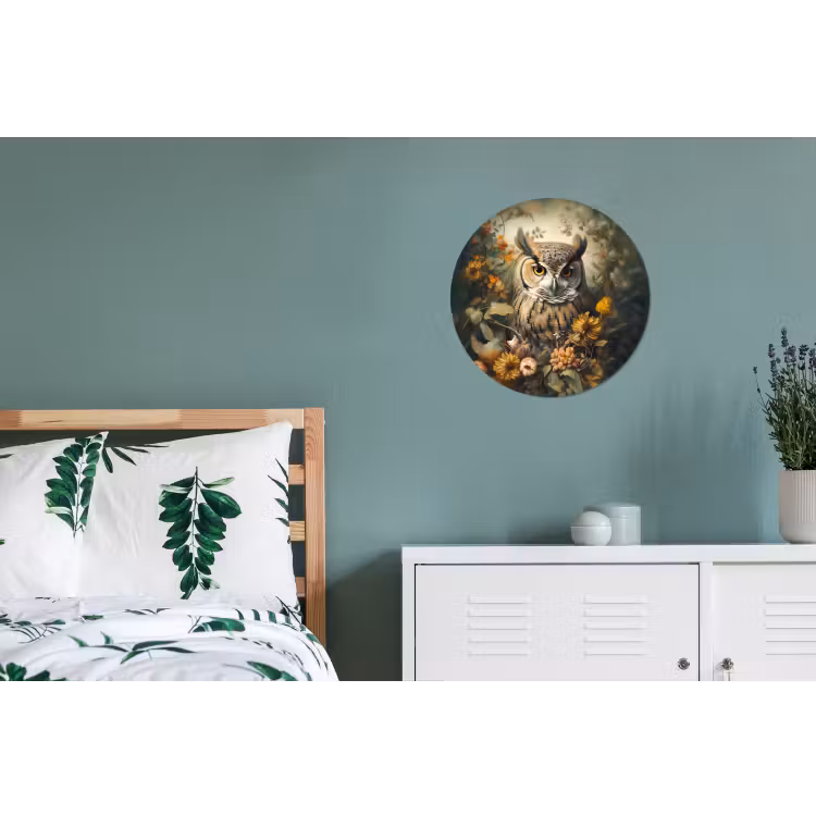 Uil - Vogels - Bloemen - Natuur Wandcirkel aluminium klein -slaapkamer