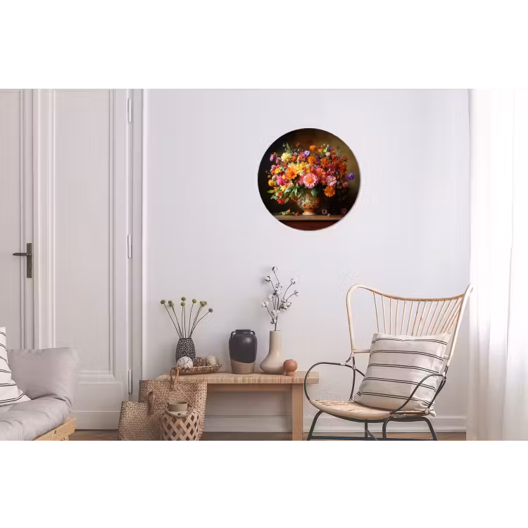 Kleuren - Boeket - Vaas - Hout Wandcirkel aluminium klein -woonkamer