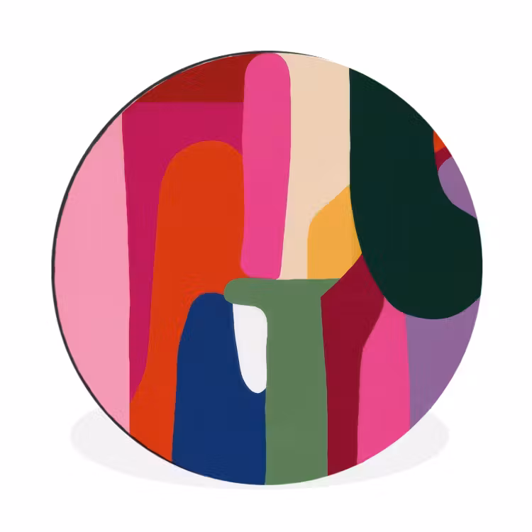 Kleurvakken - Recht - Rond - Abstract Wandcirkel aluminium klein -3d
