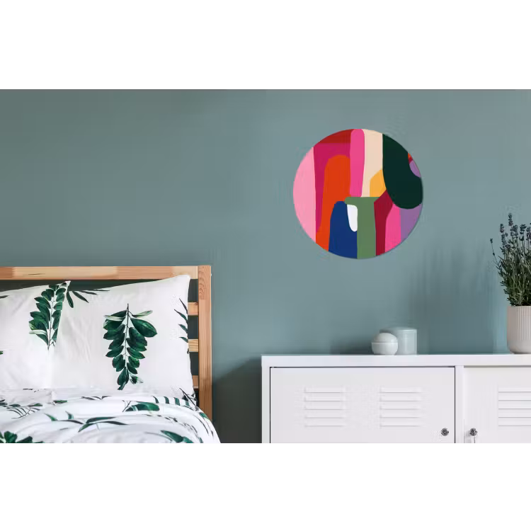 Kleurvakken - Recht - Rond - Abstract Wandcirkel aluminium klein -slaapkamer