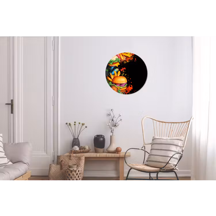 Fastfood - Graffiti - Hamburger - Eten - Modern Wandcirkel aluminium klein -woonkamer