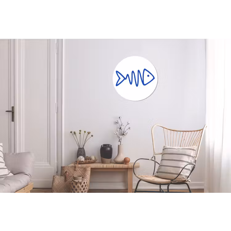 Vis - Minimalistisch - Blauw - Lijn Wandcirkel aluminium klein -woonkamer