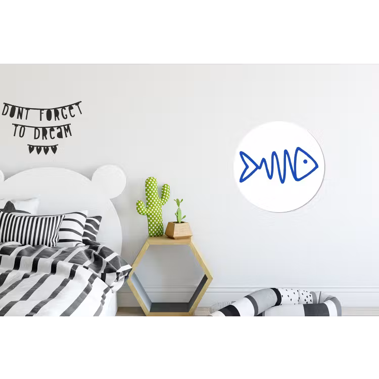 Vis - Minimalistisch - Blauw - Lijn Wandcirkel aluminium klein -kinderkamer