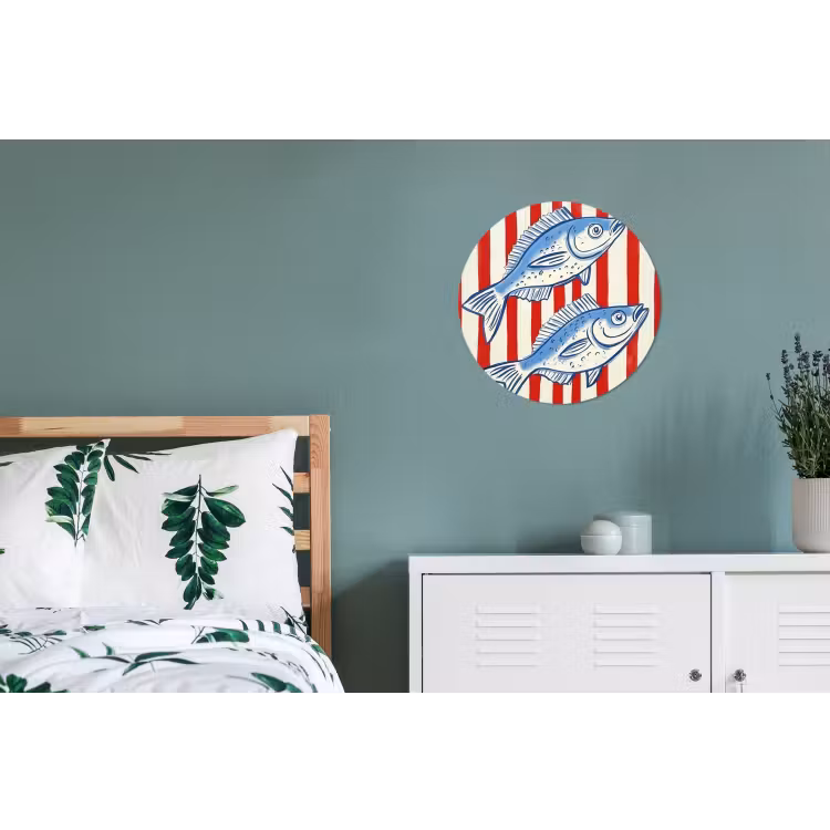 Vissen - Verticale strepen - Blauw - Rood Wandcirkel aluminium klein -slaapkamer