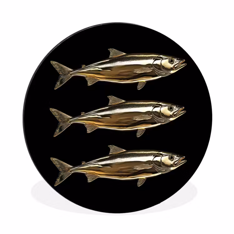 Vissen - Goud - Zwart Wandcirkel aluminium klein -3d