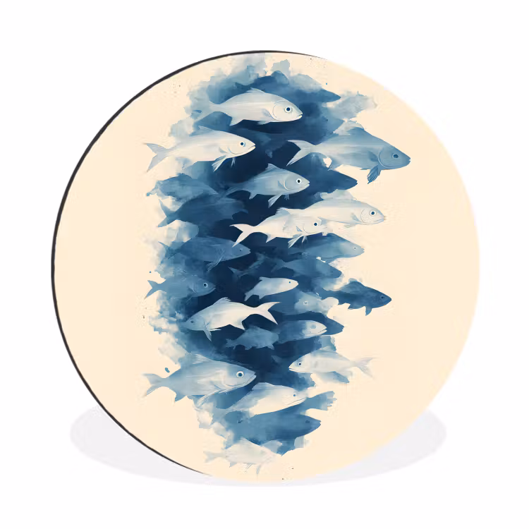 Vissen - Minimalistisch - Blauw Wandcirkel aluminium klein -3d