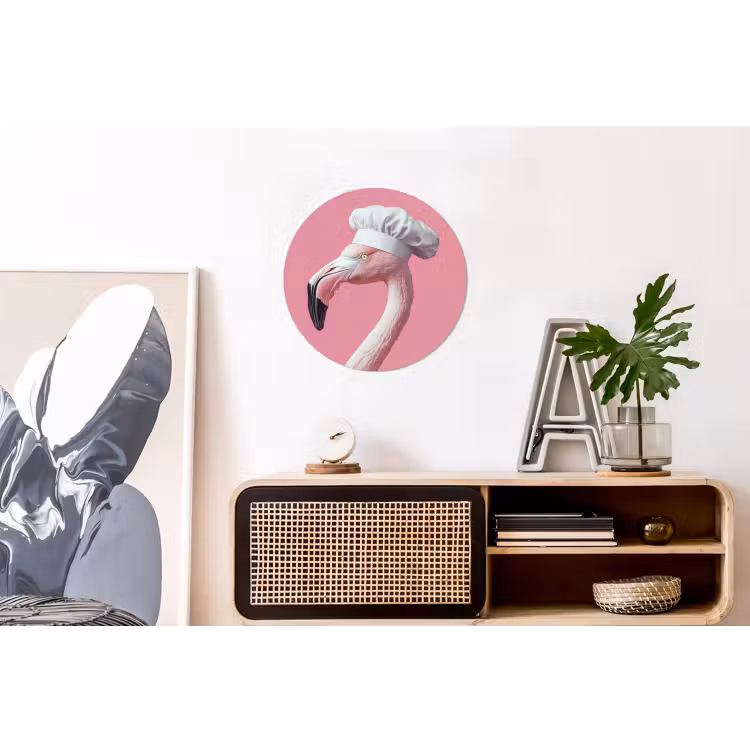 Flamingo - Roze - Koksmuts - Vogel Wandcirkel aluminium klein -kantoor