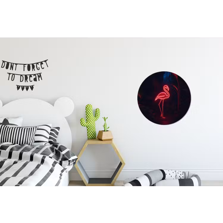 Flamingo - Roze - Neon - Licht Wandcirkel aluminium klein -kinderkamer