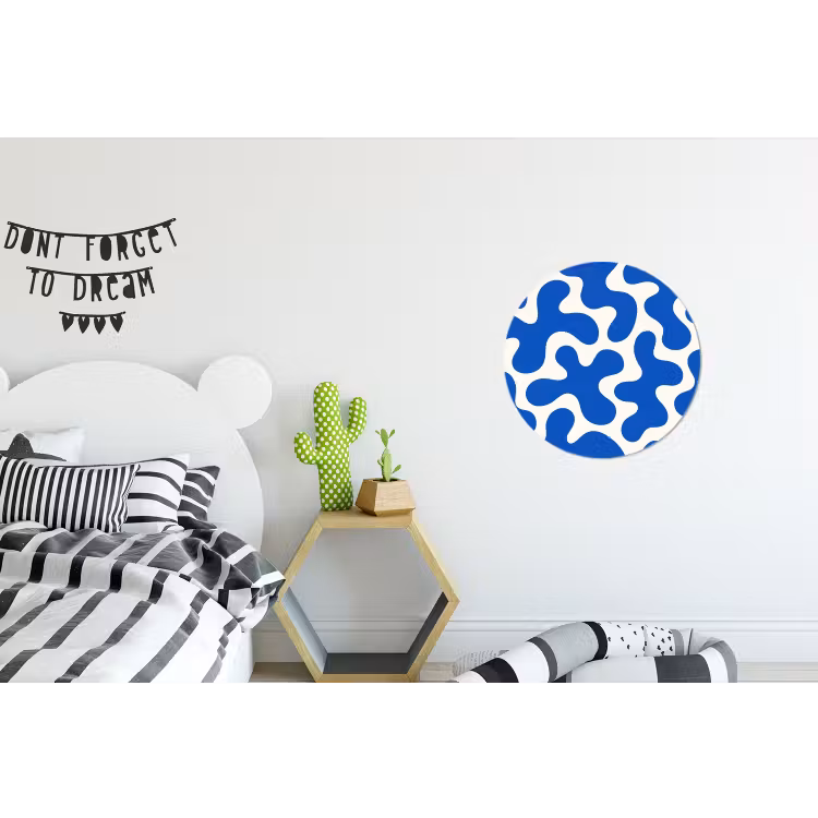 Vormen - Abstract - Blauw - Golven Wandcirkel aluminium klein -kinderkamer