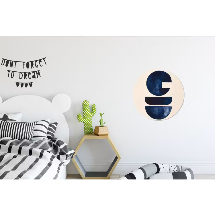 Vormen - Blauw - Abstract Wandcirkel aluminium klein -kinderkamer