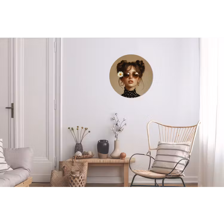 Vrouw - Beige - Bloem - Modern - Portret Wandcirkel aluminium klein -woonkamer