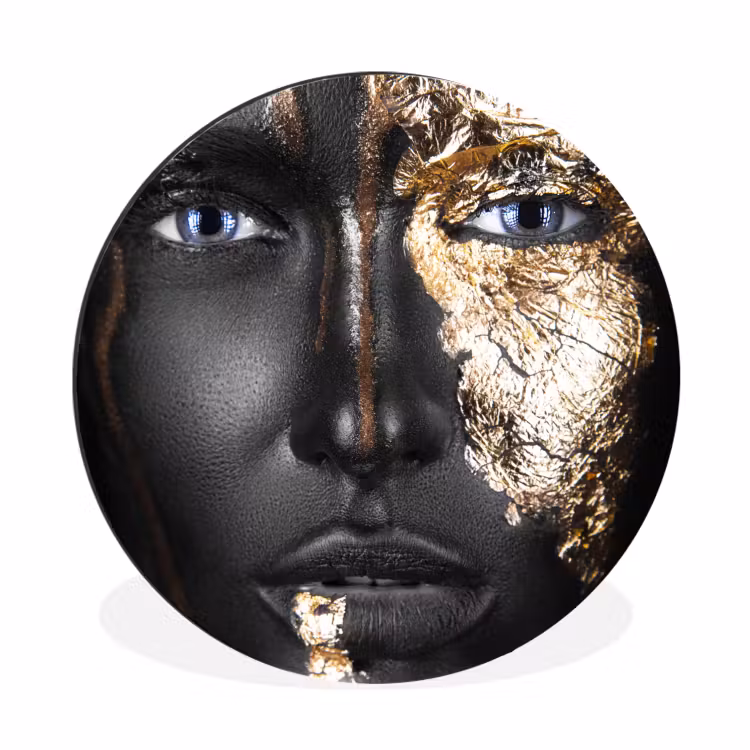 Vrouw - Bladgoud - Zwart - Goud - Luxe Wandcirkel aluminium klein -3d