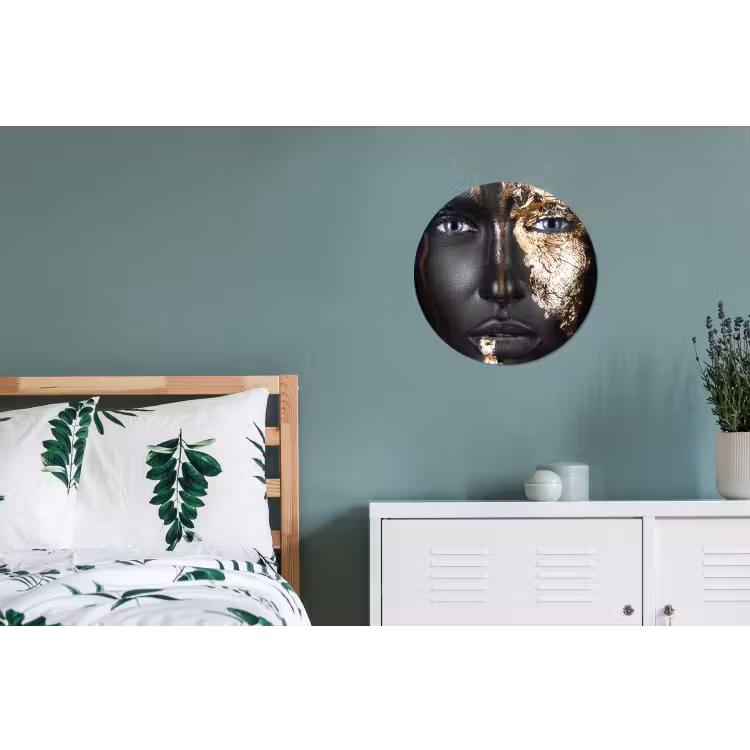 Vrouw - Bladgoud - Zwart - Goud - Luxe Wandcirkel aluminium klein -slaapkamer