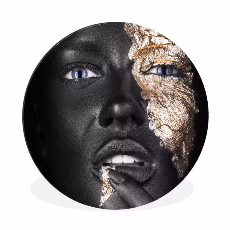 Vrouw - Bladgoud - Zwart - Huid - Luxe Wandcirkel aluminium klein -3d