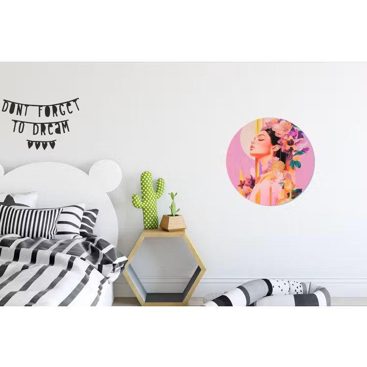 Vrouw - Bloemen - Paars - Abstract Wandcirkel aluminium klein -kinderkamer