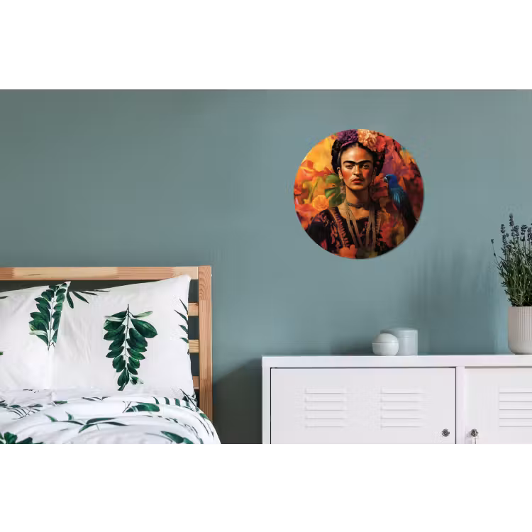 Vrouw - Bloemen - Papegaai - Schilderachtig Wandcirkel aluminium klein -slaapkamer
