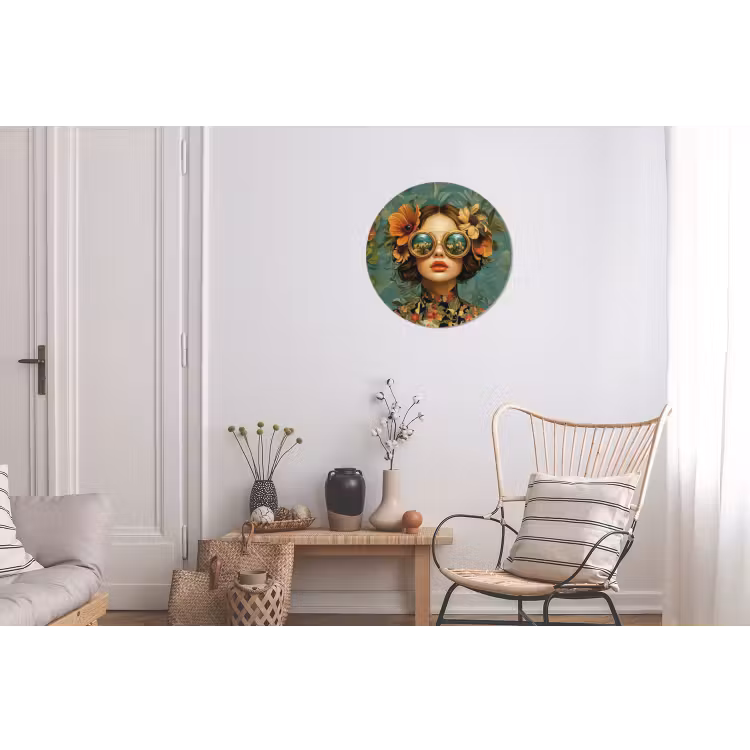 Vrouw - Bloemen - Vlinders - Natuur - Vintage Wandcirkel aluminium klein -woonkamer