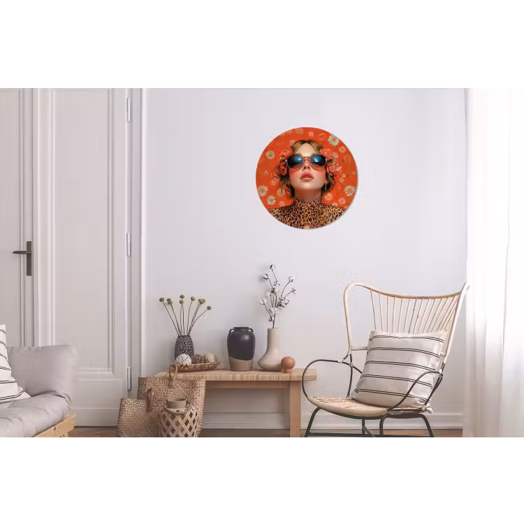 Vrouw - Kleurrijk - Dierenprint - Bloemen Wandcirkel aluminium klein -woonkamer