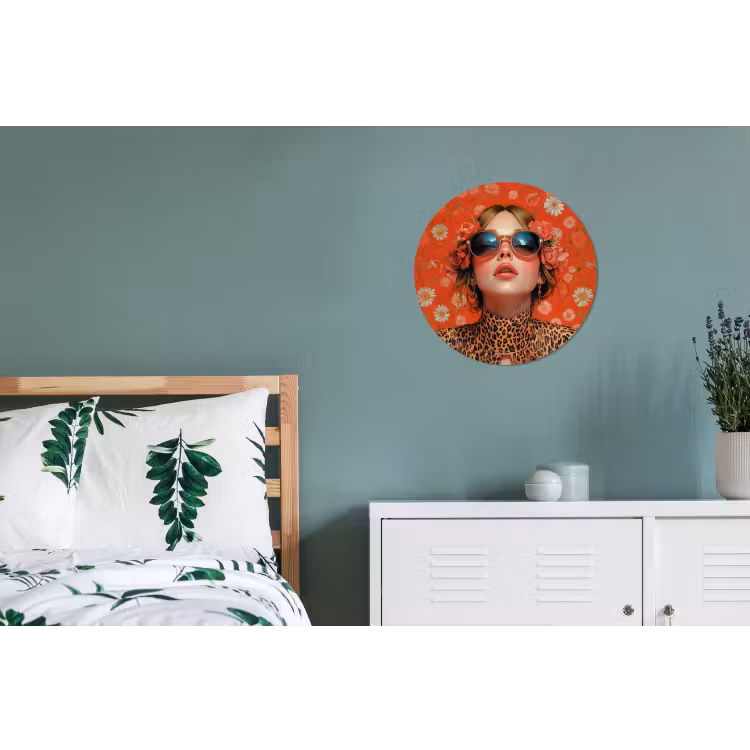 Vrouw - Kleurrijk - Dierenprint - Bloemen Wandcirkel aluminium klein -slaapkamer