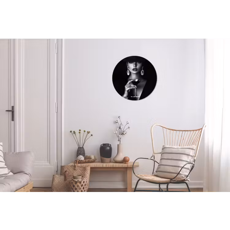 Vrouw - Cocktail - Chic Wandcirkel aluminium klein -woonkamer